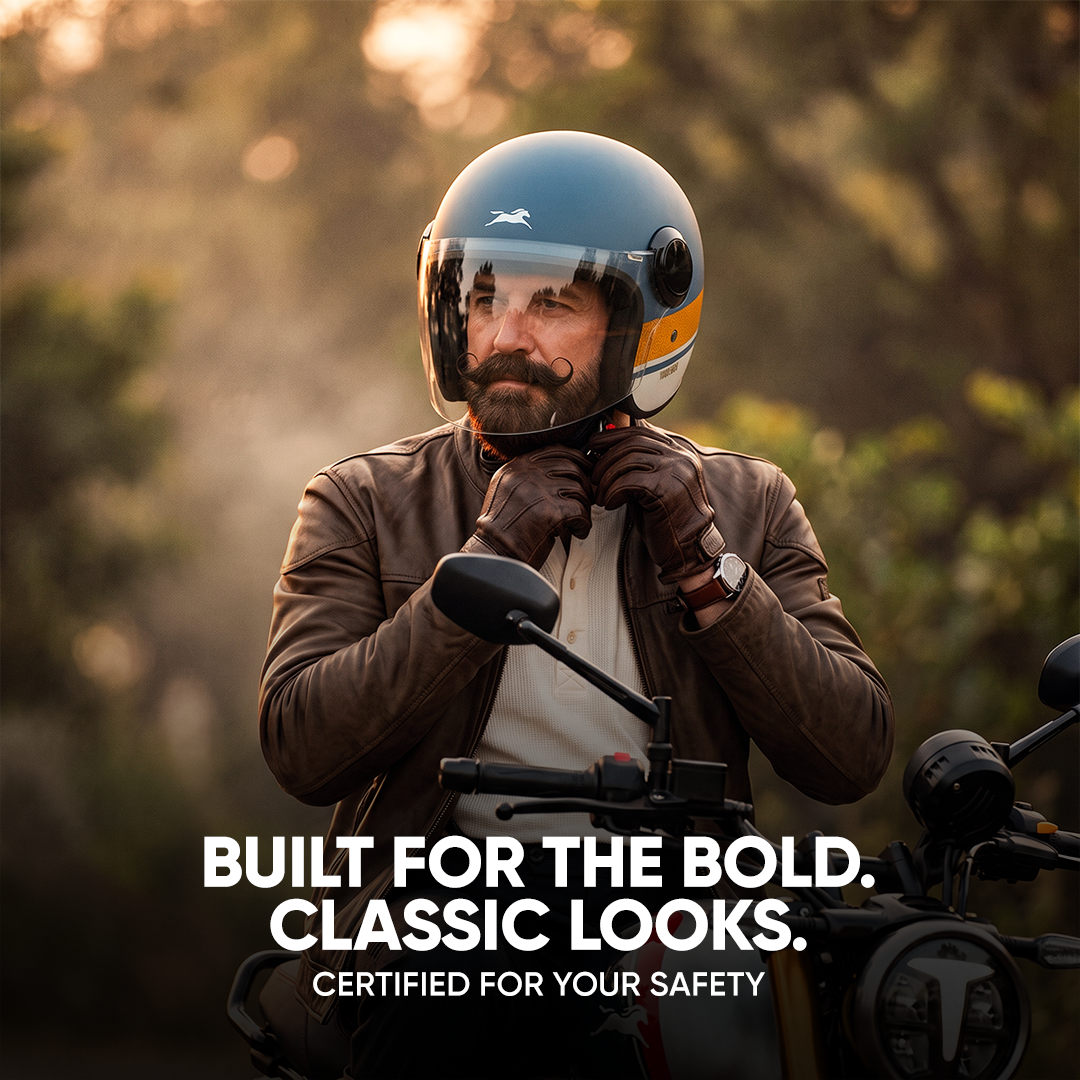 TVS Silk Route Helmet for Men & Women | Vintage Open Face Helmet with Clear Visor | ISI & DOT Certified | ABS Shell | EPS Liner | Retro Stylish Helmet for City & Highway Riding